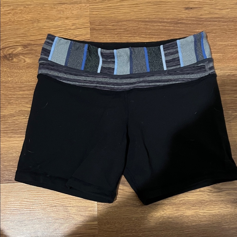 Lululemon Athletica Black Shorts with Multicolor Striped Waistband